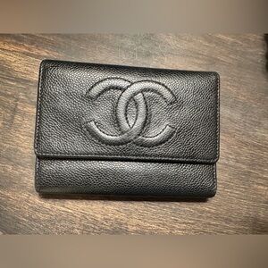 CHANEL Black Textured Leather Wallet